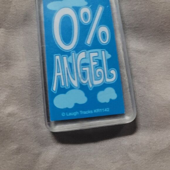 Fun retro '0% Angel' Keychain - blue & white graphic, made in Korea - Picture 3 of 5